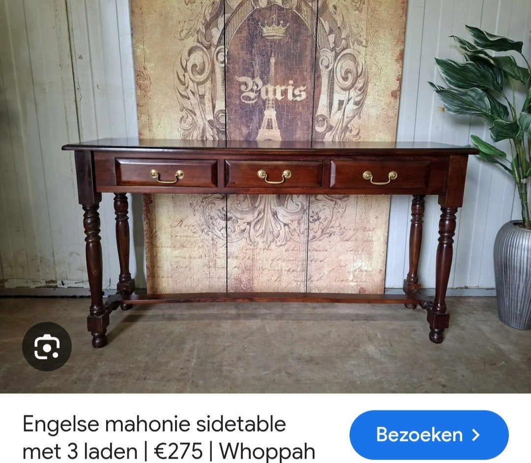 Engelse mahonie sidetable met 3 laden, Ophalen, Gebruikt, Klassiek, Engels
