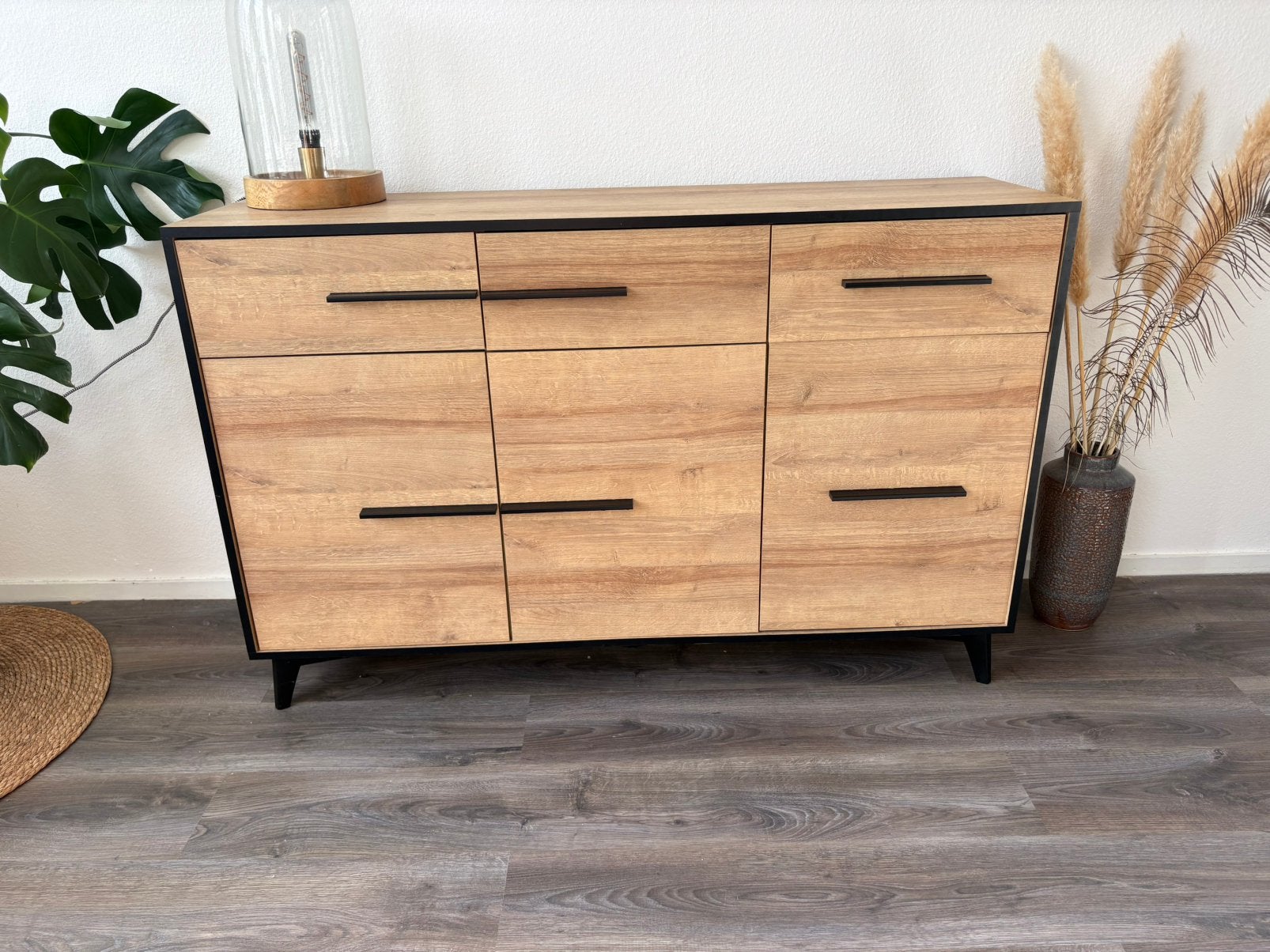 Ruim dressoir in industriële stijl met houtlook afwerking, Ophalen, Gebruikt, 25 tot 50 cm, 100 tot 150 cm