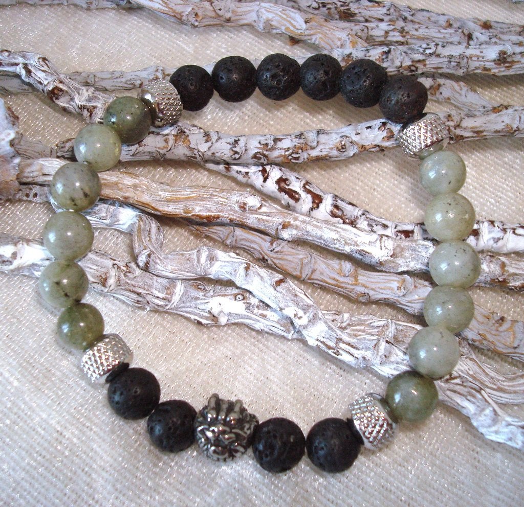 Armband Dragon RVS van labradoriet, lava en RVS kralen, Info.adorabeads@gmail.com, Adorabeads, Nieuw, Ophalen of Verzenden