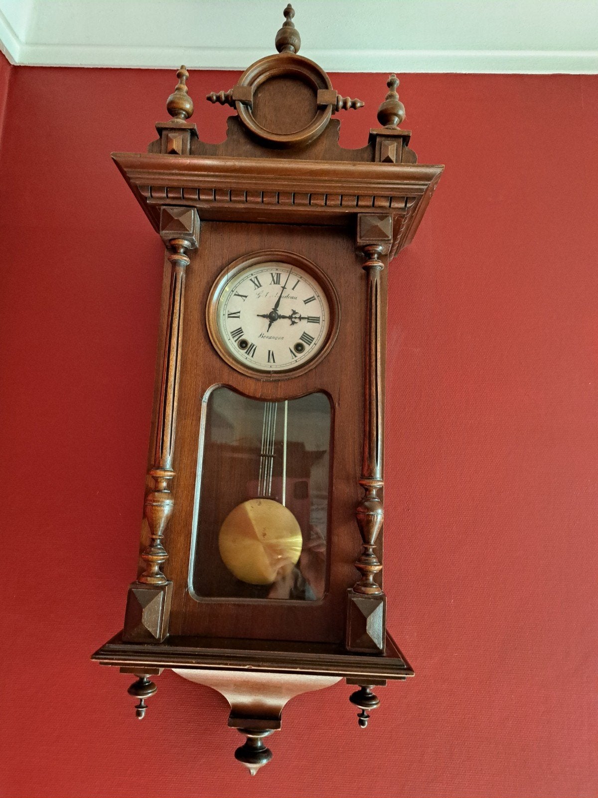 ANTIEKE KLOK 1850 MASSIEF NOTEN HOUTEN KAST +CERTIFICAAT, Antiek en Kunst, Ophalen