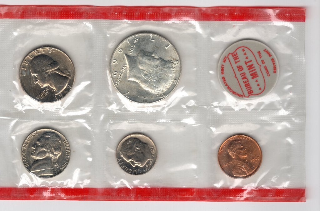 USA jaar set met zilveren halve dollar 1969 d, Verzenden, Noord-Amerika