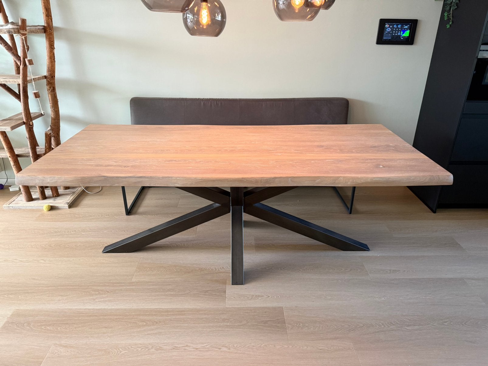 Eikenhouten eetkamer van Goossens 220x100cm, Ophalen, Gebruikt, Eikenhout, 200 cm of meer