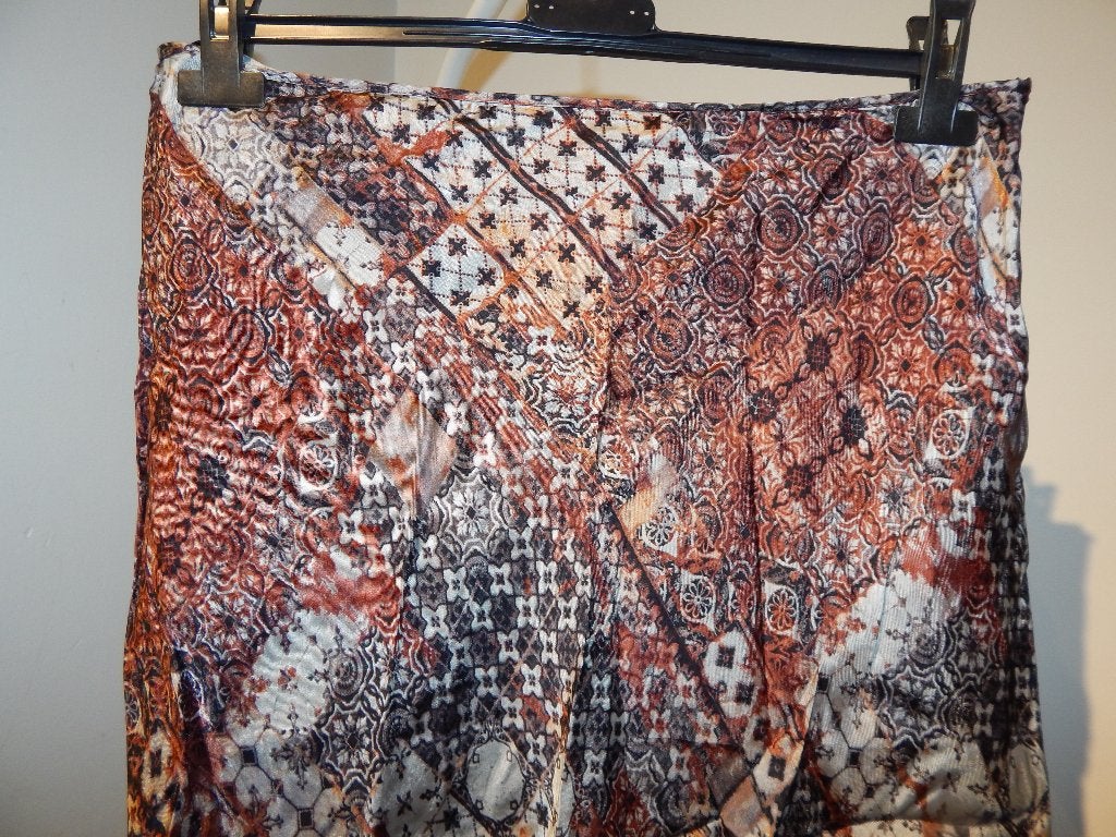 Jean Paul Gaultier prachtige rok bonte print warme tint I46, Kleding | Dames, Maat 42/44 (L), Zo goed als nieuw, Knielengte, Jean Paul Gaultier