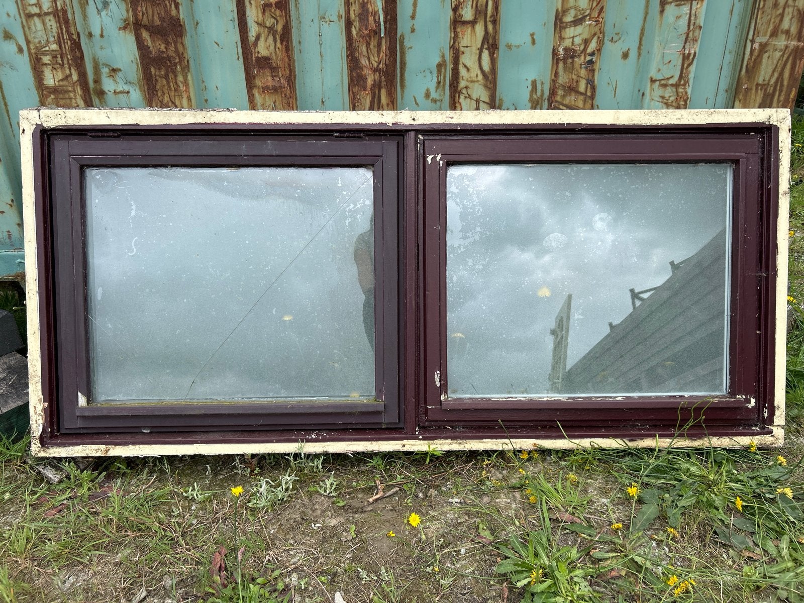 Hard houten kozijn met raam, Doe-het-zelf en Verbouw, Glas en Ramen, Ophalen, Gevelraam of Ruit, Gebruikt, 80 tot 120 cm