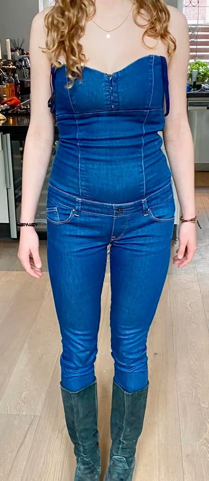 Guess spijker jumpsuit maat 28 ☀️, Ophalen of Verzenden, Zo goed als nieuw, Maat 36 (S), Blauw