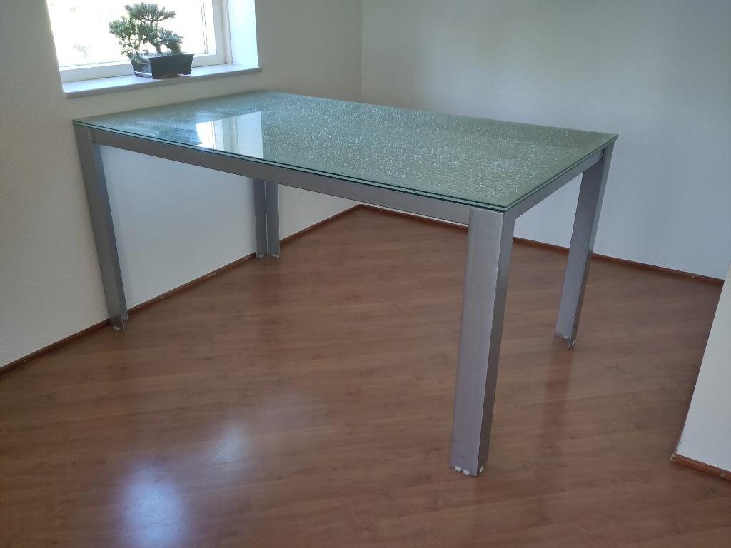 Te koop-eetkamer tafel met exclusief glazen blad, Ophalen, Gebruikt, 50 tot 100 cm, Glas