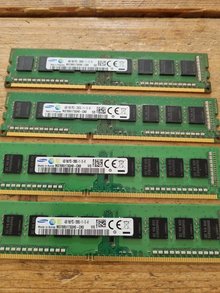 Samsung RAM Geheugen 4x 4GB DDR3 PC3-12800U Totaal 16GB, Gebruikt, DDR3, Ophalen of Verzenden, Desktop