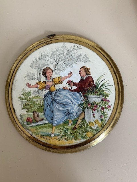 Vintage onderzetter koper romantisch / barok. Watteau, Ophalen