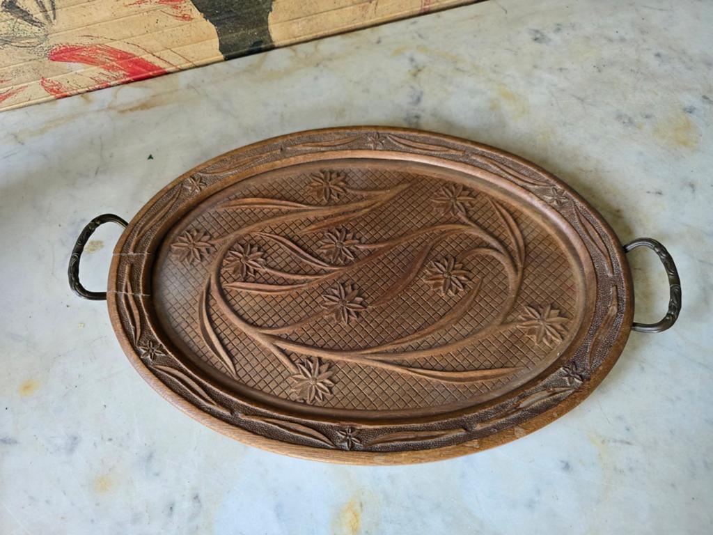 Oud bewerkt houten dienblad, Ophalen of Verzenden