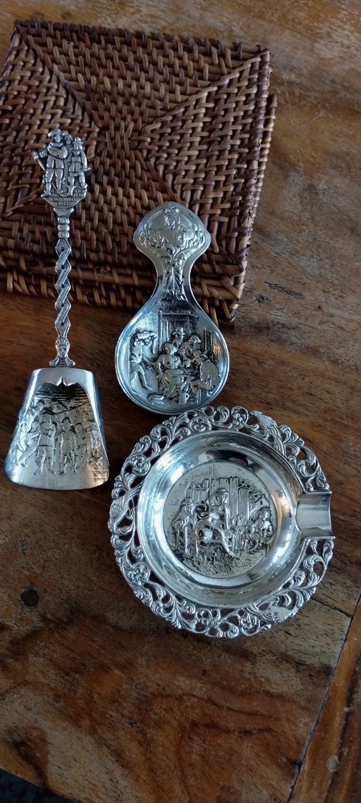 Vintage Dutch asbak, en 2 suiker lepels, Antiek en Kunst, Ophalen of Verzenden
