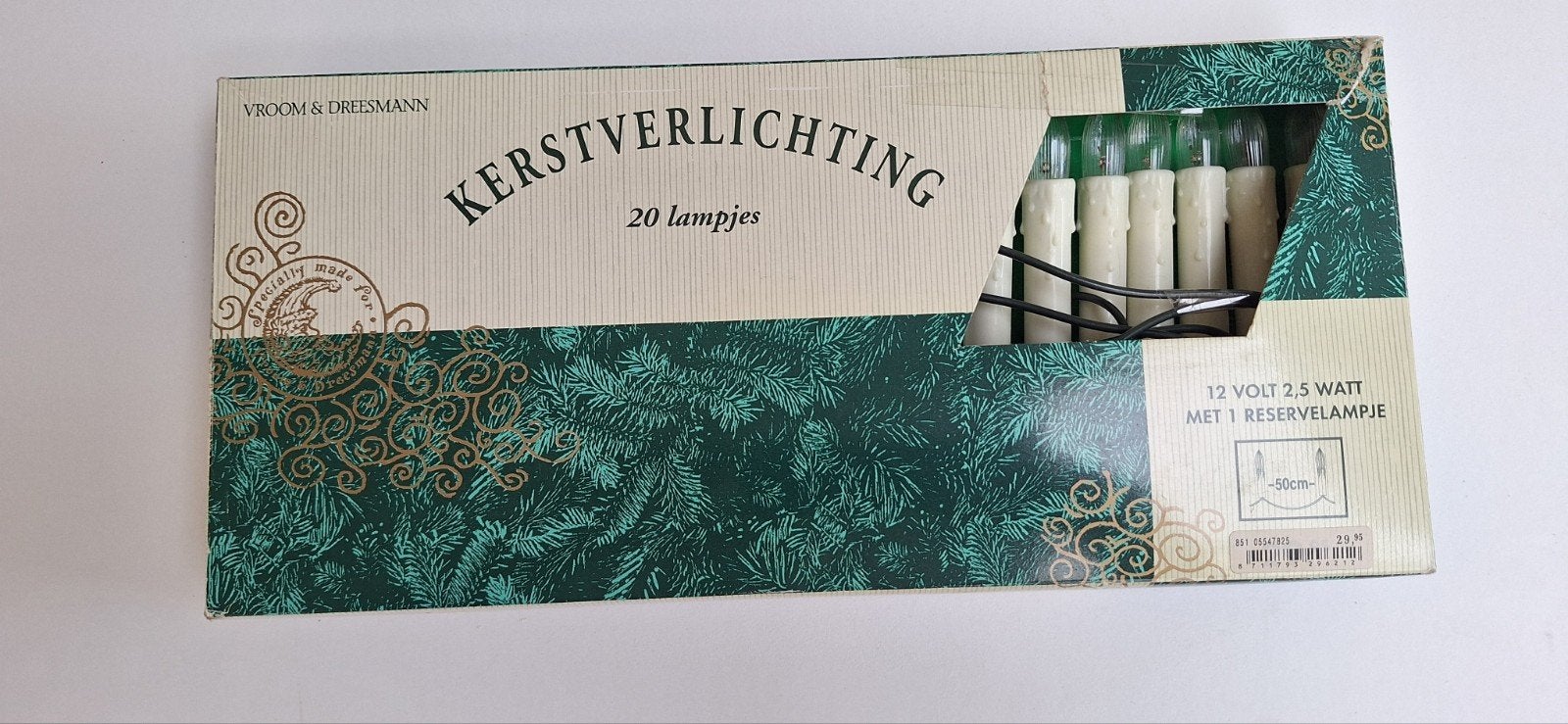 Vintage V&D Kerstboomverlichting (20 Kaarslampjes) – In Orig, Diversen, Ophalen of Verzenden, Gebruikt