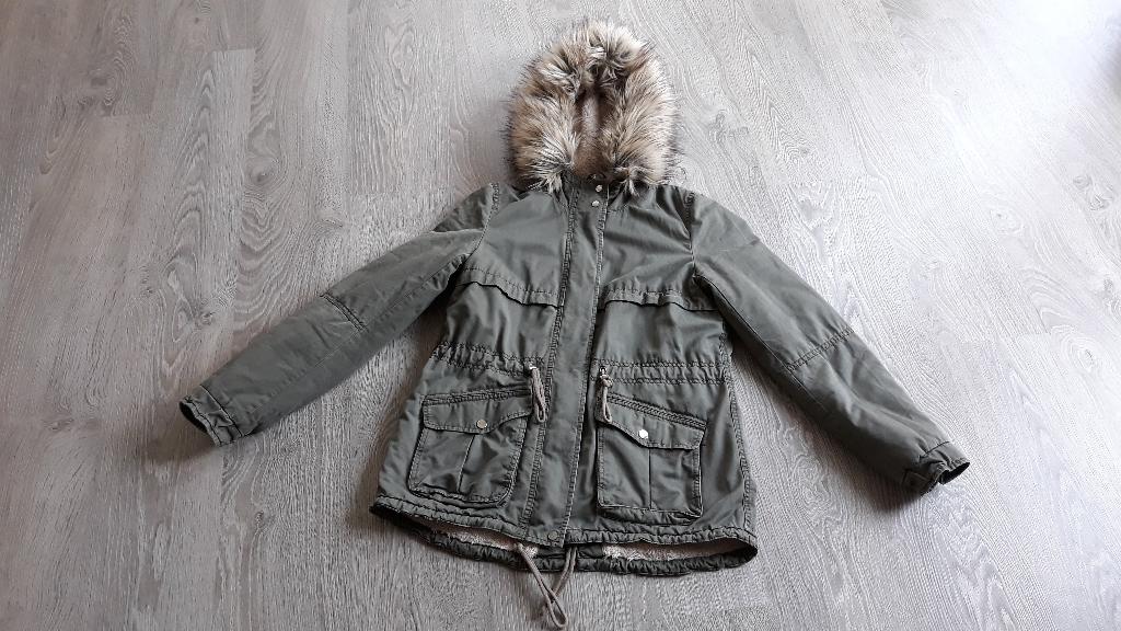 Y2K Legergroene winterjas dames maat 38, H&M, Gedragen, Groen, Ophalen
