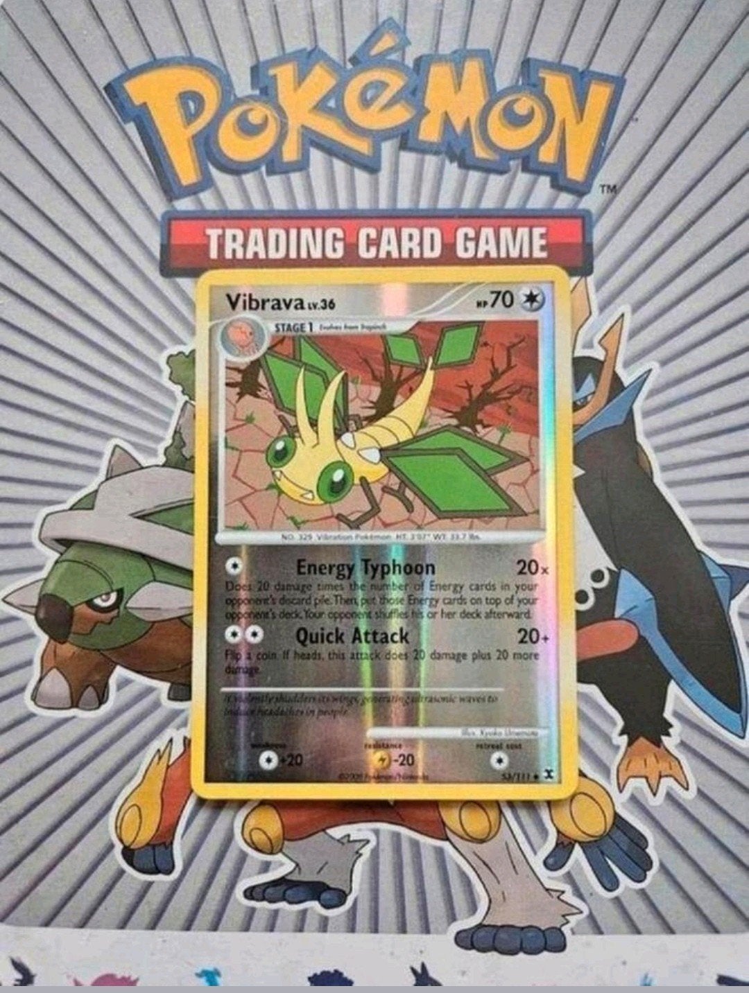 Vibrava 53/111 Platinum Rising Rivals pokemon kaart reverse, Ophalen of Verzenden, Gebruikt, Losse kaart, Foil