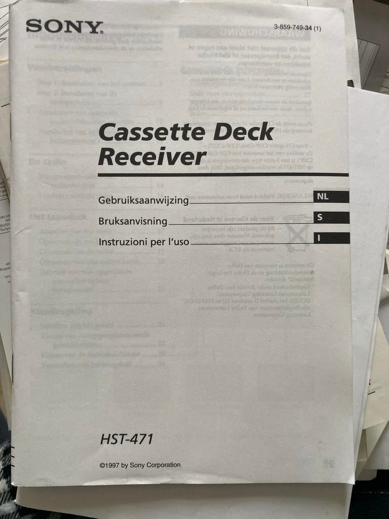 Gebruikershandleiding Sony Cassette Deck Receiver HST-471, Ophalen of Verzenden, Enkel, Sony