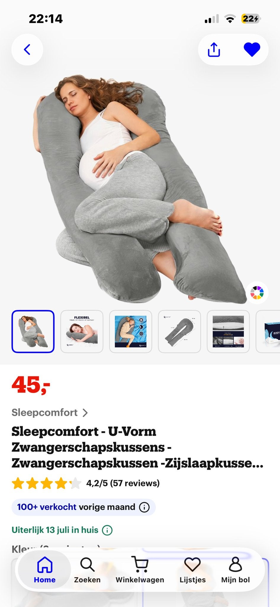 Sleepcomfort U-Vorm Zwangerschapskussen - Zijslaapkussen, Ophalen, Gebruikt