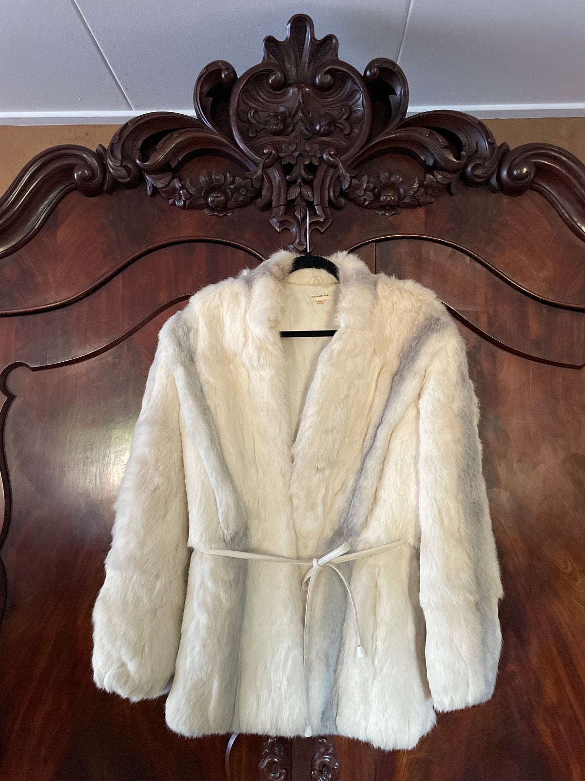 Vintage Witte Bontjas van Konijnenbont - Hong Kong, Ophalen of Verzenden, Gedragen, Maat 38/40 (M), Wit