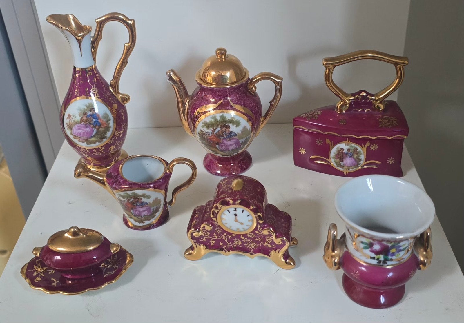 Limoges Porseleinen Miniatuur Set - Handgeschilderd, Ophalen of Verzenden