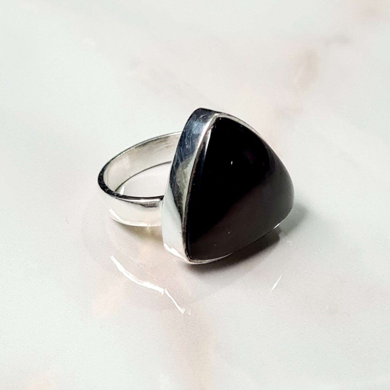 Onyx zilveren ring, Verzenden, Zo goed als nieuw