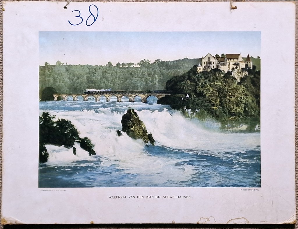 Waterval van den Rijn bij Schaffhausen, Antiek en Kunst, Antiek | Schoolplaten, Ophalen, Geschiedenis