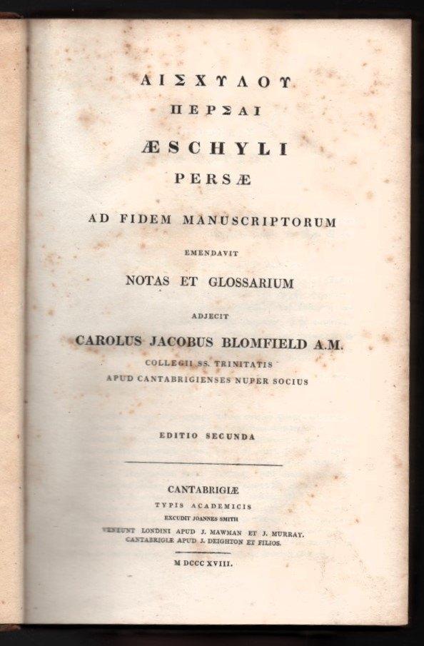Aeschylou Persai ~ C.J. Bromfield (Trinity College) ~ 1818, Verzenden