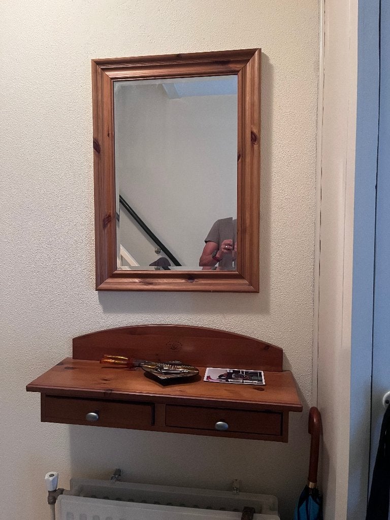 grenen consol met spiegel, Ophalen, Minder dan 50 cm, Zo goed als nieuw, Minder dan 100 cm