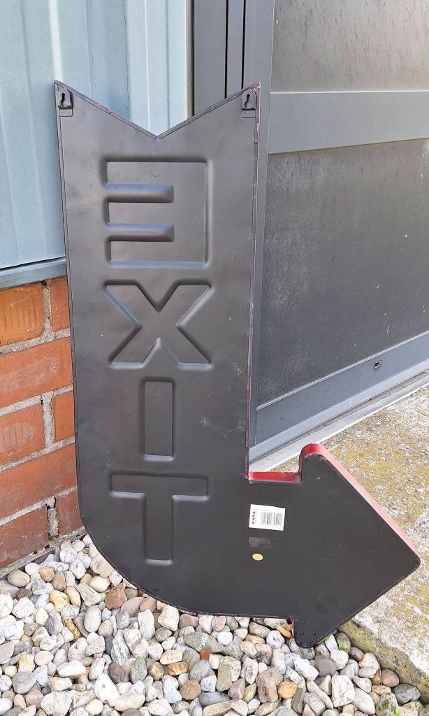 Metalen EXIT / WAY OUT wandbord, vintage look😎, Metaal, ., Vintage, 82 cm