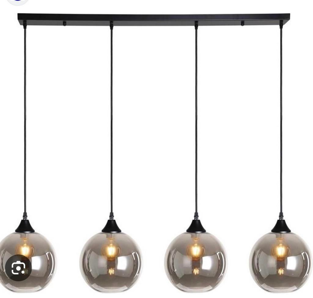 Hanglamp met 5 bollen bruin rookglas, Ophalen, Zo goed als nieuw