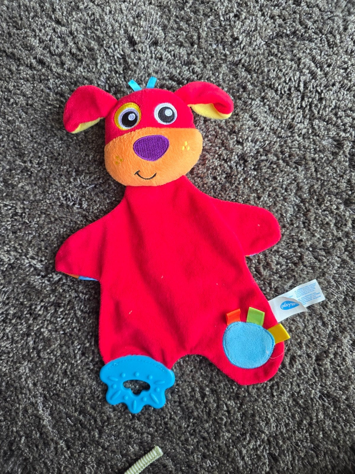 Playgro knuffeldoekje velours satijnen bijtstuk hond 28 cm, Overige merken, Overige karakters, Zo goed als nieuw, Klein (minder dan 20 cm)