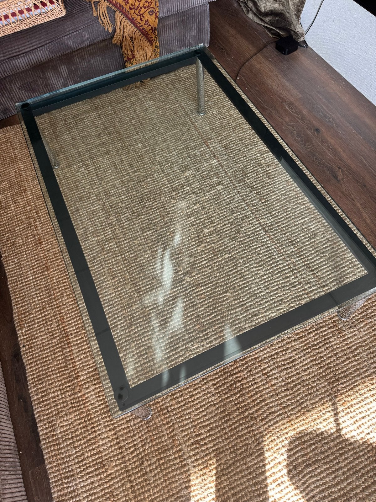 Cassina LC10-P salontafel - Glas, Chroom, Zwart, Gebruikt, 50 tot 100 cm, 100 tot 150 cm, Ophalen of Verzenden