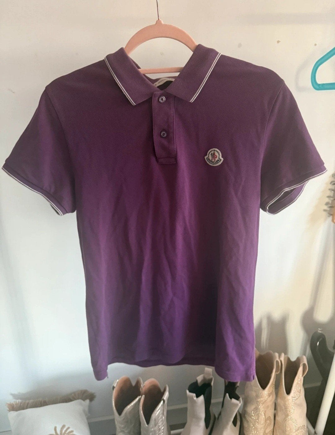 Moncler polo maat M paars slim fit, Moncler, Maat 48/50 (M), Paars, Ophalen of Verzenden