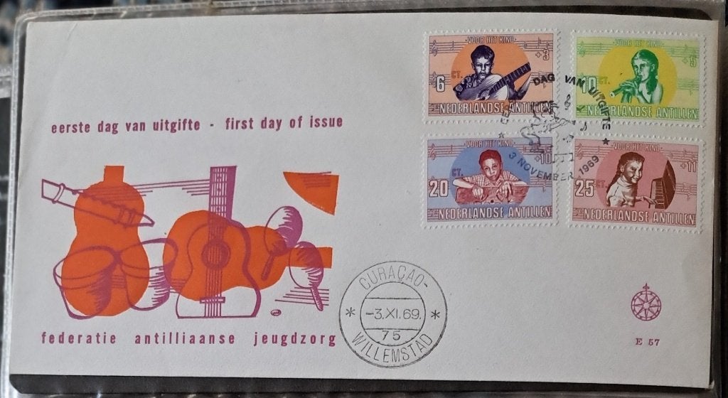 Ned.Antillen: Kinderzegels envelop 1969, Postzegels en Munten, Postzegels | Eerstedagenveloppen, Ophalen of Verzenden, Onbeschreven