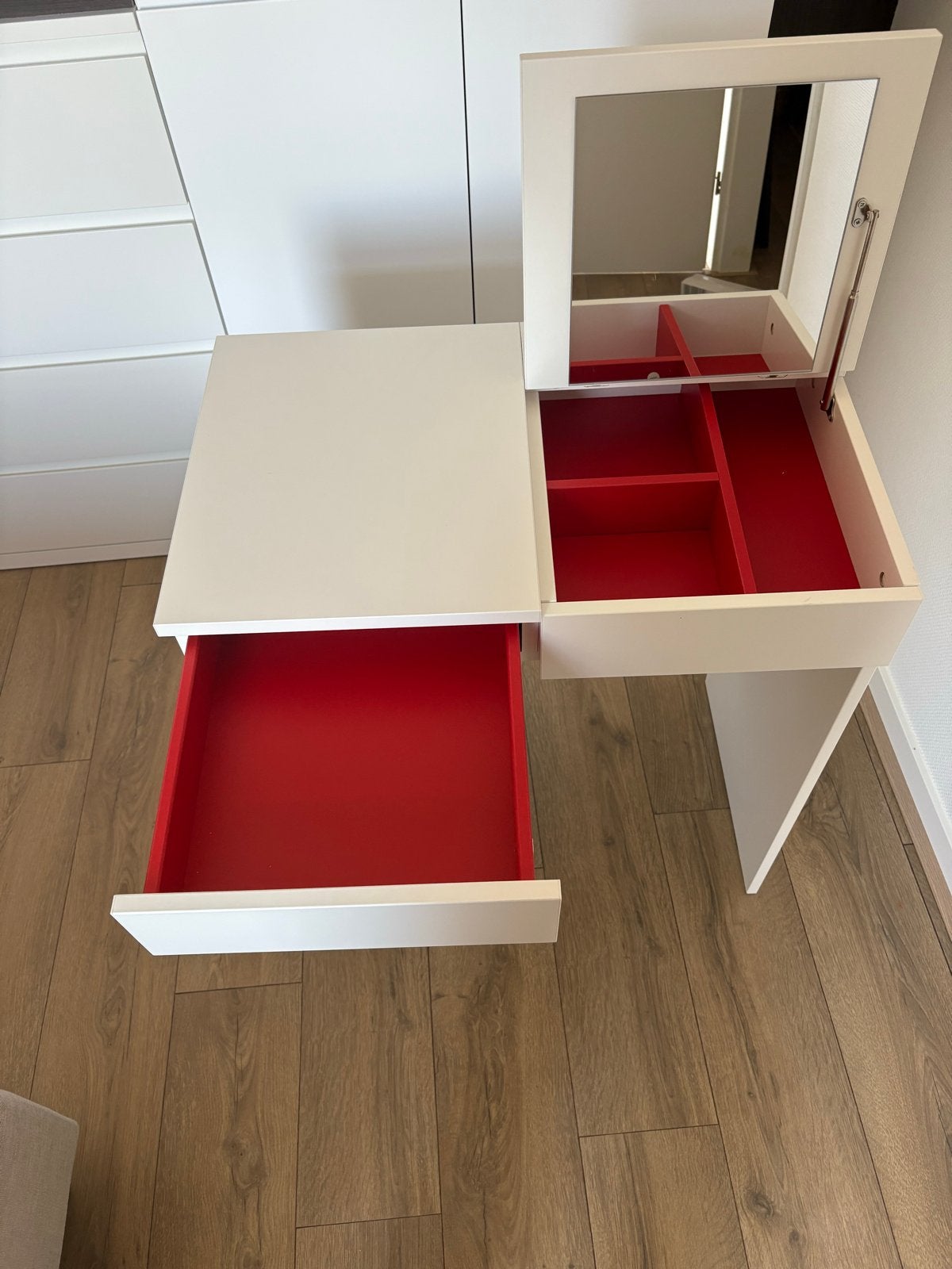 Witte make-up tafel met spiegel en lade, Huis en Inrichting, Ophalen, Gebruikt, 50 tot 100 cm, Minder dan 100 cm