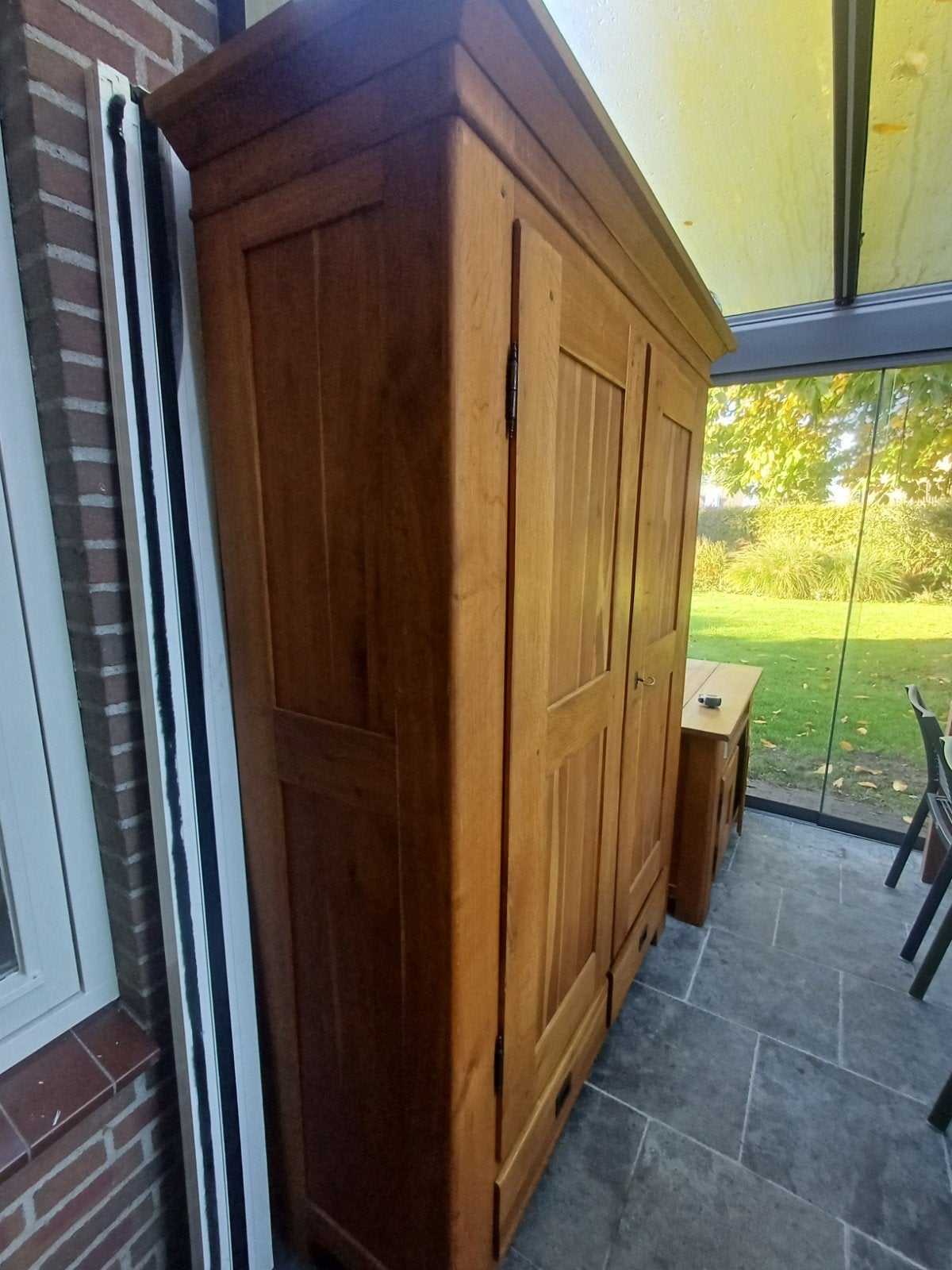 eiken kast 147 x 196 x 45 met 4 legplanken en 2 lades, Ophalen of Verzenden