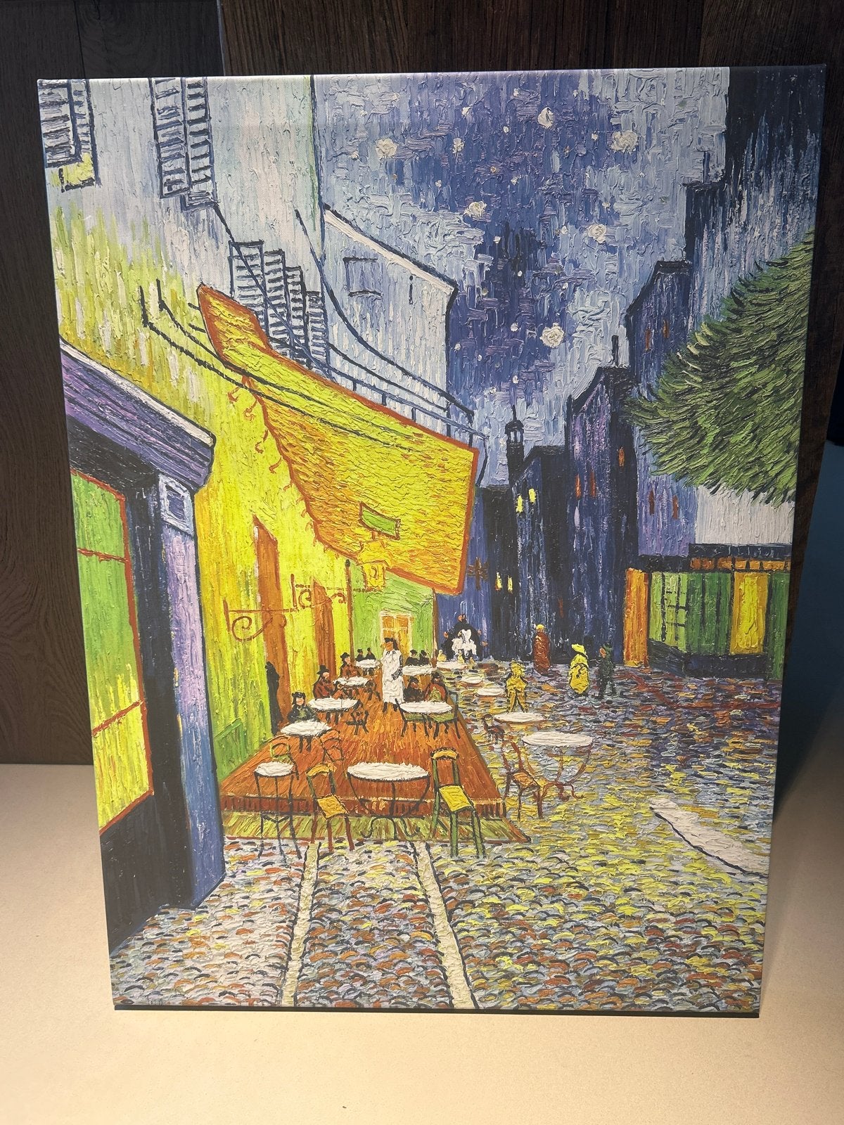 Canvas Caféterras bij Nacht, Vincent van Gogh | 80 x 60 cm, Antiek en Kunst, Doek, Impressionistisch, Ophalen of Verzenden, Print