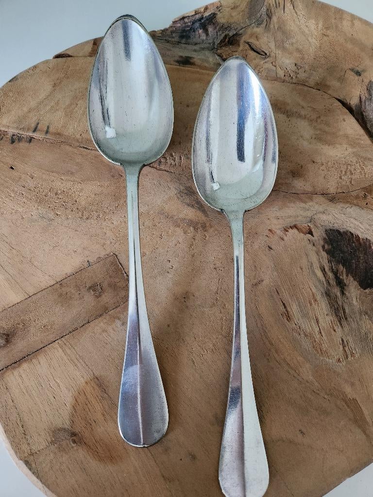 2x Verzilverde lepel Boulenger - Hollands glad, Antiek en Kunst, Antiek | Bestek, Ophalen of Verzenden