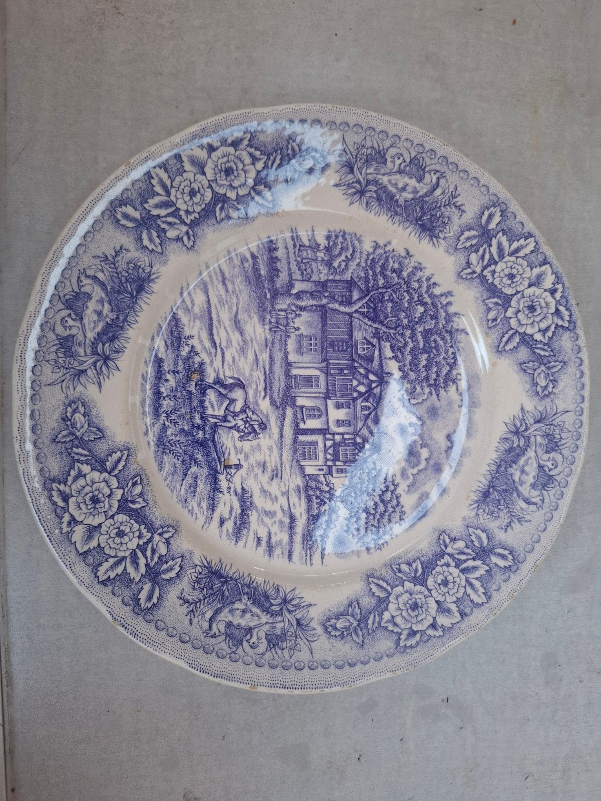 Vintage Ironstone Tableware bord met blauw decor, Ophalen of Verzenden