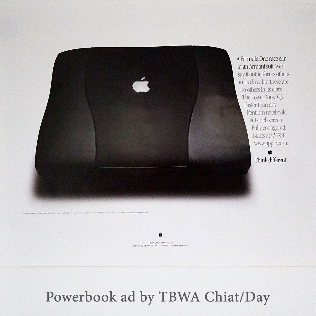1998, Original Apple Powerbook Print Ad (TBWA Chiat/Day), Computers en Software, Vintage Computers, Ophalen of Verzenden, Apple