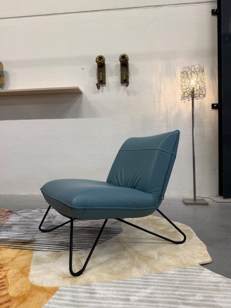 2 Als nieuw Rolf Benz 394 Fauteuil blauw leer Design stoel, Gebruikt, Ophalen of Verzenden, 75 tot 100 cm, Rolf Benz
