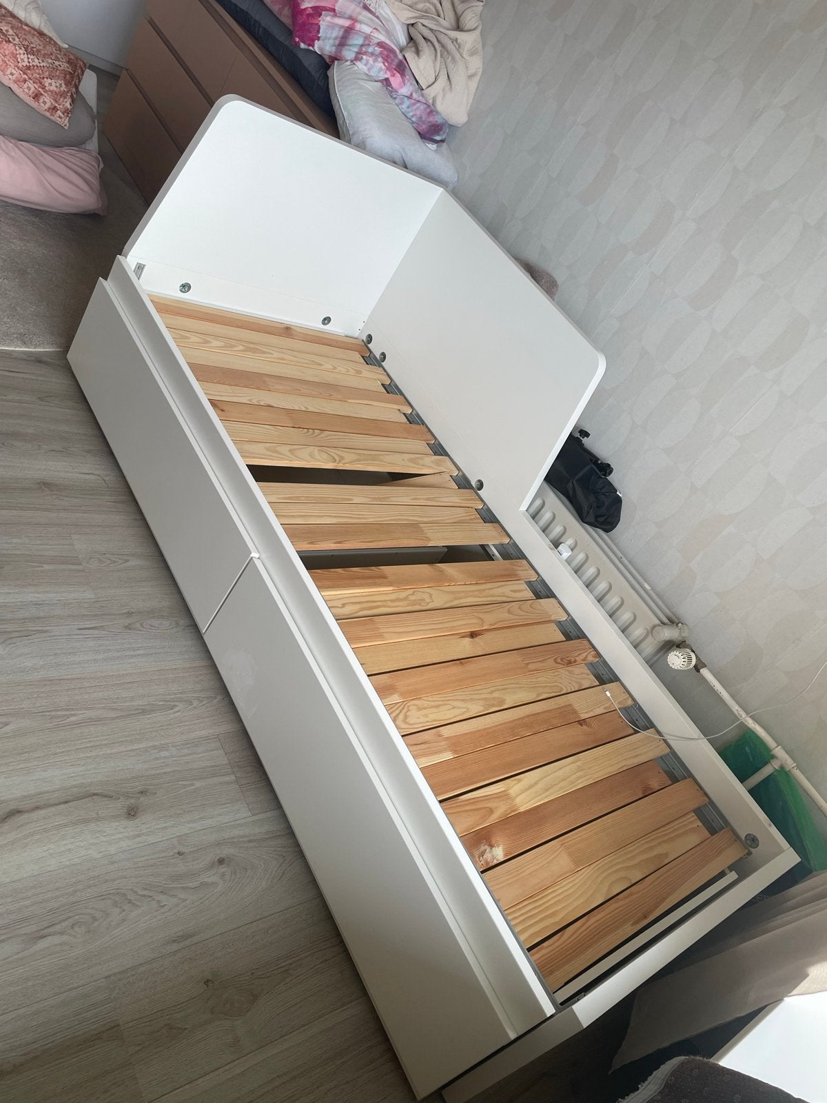 IKEA FLEKKE Bedbank met 2 lades, wit, 80x200 cm, Ophalen, Gebruikt, 70 tot 85 cm, Lattenbodem