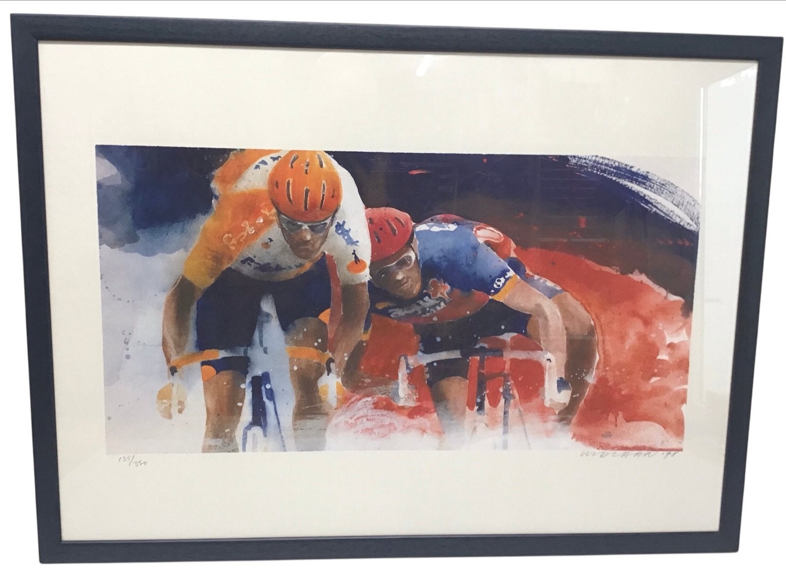 Litho van wielrenners - Gesigneerd Leon van Bon - Jens Voigt, Antiek en Kunst, Kunst | Schilderijen | Klassiek, Portret of Personen