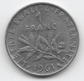 Frankrijk 1 franc 1961 KM# 925.1 (1), Verzenden, Frankrijk, Losse munt