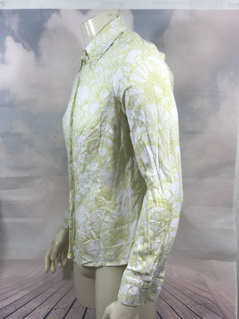 Joop! Geel wit gebloemd overhemd blouse maat 44 (3C7), Tweedehands verkoop, Tweedehands verkoop, Geel, Ophalen of Verzenden