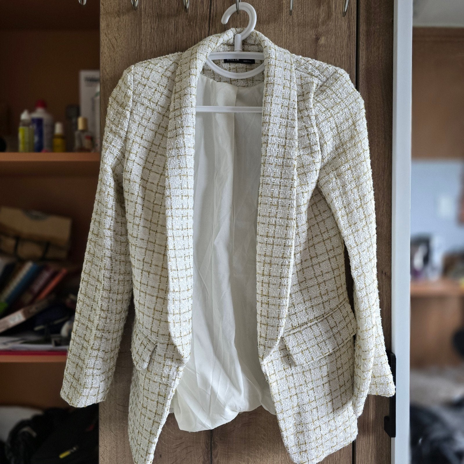 Tweed Blazer Off-white - Gold XXS, Wit, Ophalen of Verzenden, Zo goed als nieuw, Jasje