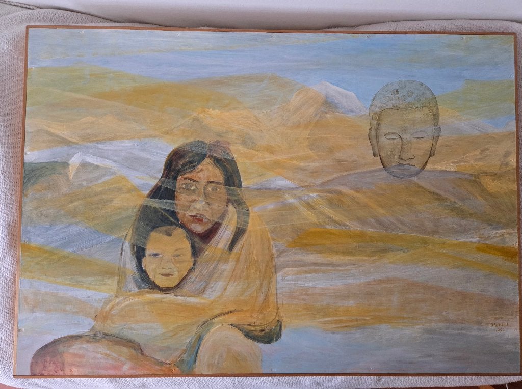 Himalaya, acryl op paneel, 115 x 80 cm, Antiek en Kunst, Kunst | Schilderijen | Modern, Ophalen, Acrylverf, Ingelijst, Hout