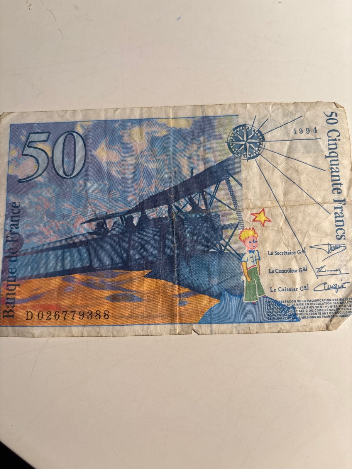 50 Franse Franken bankbiljet - Antoine de Saint-Exupéry, Postzegels en Munten, Ophalen of Verzenden, Frankrijk, Los biljet