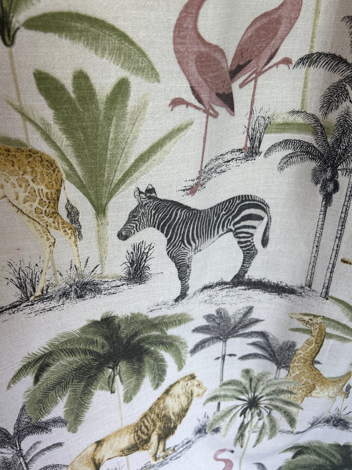Stof en Sierkussen met jungleprint - Leeuw, zebra, flamingo, Ophalen, Overige merken, Meerkleurig, Met print