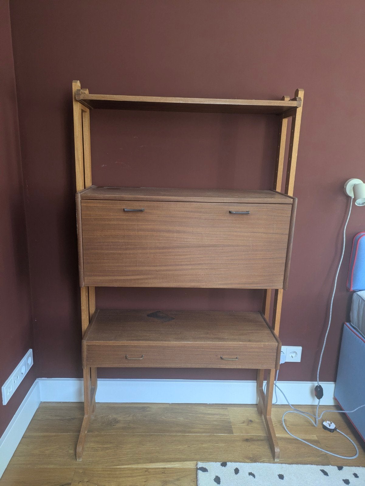 Vintage Teak Secretaire Bureau met Boekenplank, Ophalen