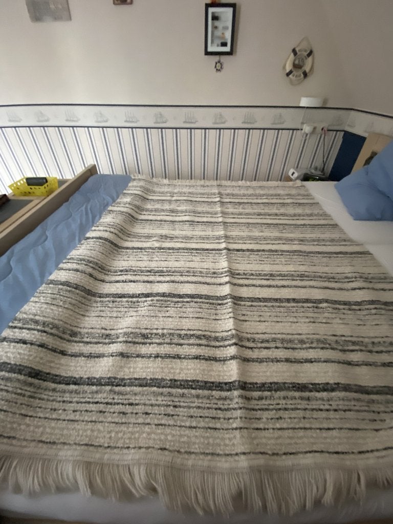 Gestreept  tafelkleed met franjes, Overige materialen, Gebruikt, 165 cm, Ophalen of Verzenden