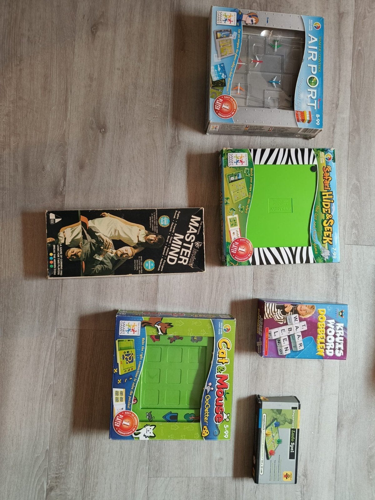 SmartGames Airport, Cat & Mouse, Safari Hide & Seek, Een of twee spelers, Ophalen of Verzenden, Zo goed als nieuw, SmartGames