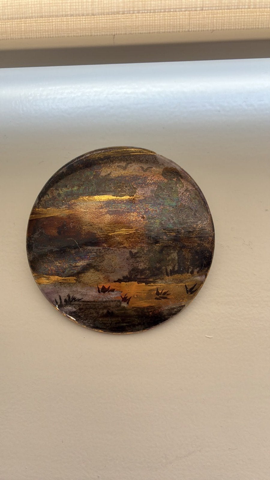 Vintage Broche met Abstract Landschap Design, Sieraden, Tassen en Uiterlijk, Broches, Overige materialen, 4 tot 7 cm, Gebruikt